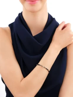 Bransoletka z diamentem, labradorytami, agatami i elementami żółtego i białego złota - 18 cm - próba 375