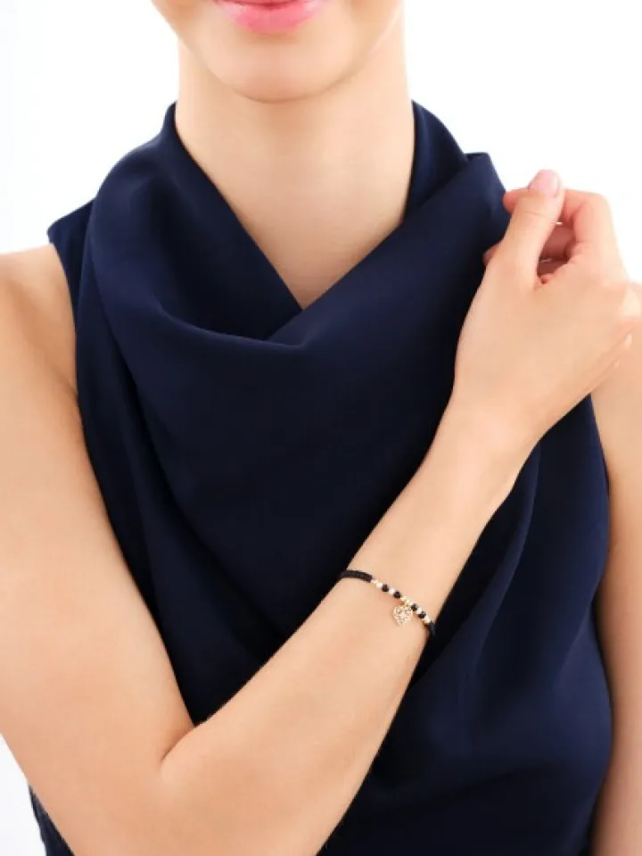 Bransoletka z diamentem, perłami, agatami i elementami żółtego złota - serce - próba 375