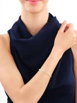 Bransoletka z diamentem, perłami i elementami żółtego złota - serce - 18 cm - próba 375