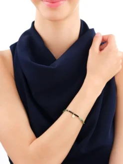 Bransoletka z diamentem, zoisytami, agatami i elementami żółtego złota - koło - 18 cm - próba 375