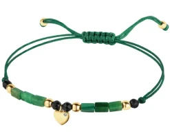 Bransoletka z diamentem,  zoisytami, agatami  i elementami żółtego złota - serce - próba 375