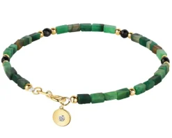 Bransoletka z diamentem, zoisytami,  agatami i elementami żółtego złota - koło - 18 cm - próba 375