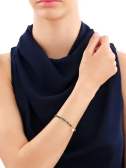 Bransoletka z diamentem, zoisytami, agatami i elementami żółtego złota - koło - 18 cm - próba 375