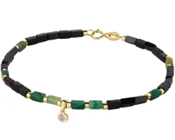 Bransoletka z diamentem, zoisytami,  agatami i elementami żółtego i białego złota - koło - 18 cm - próba 375