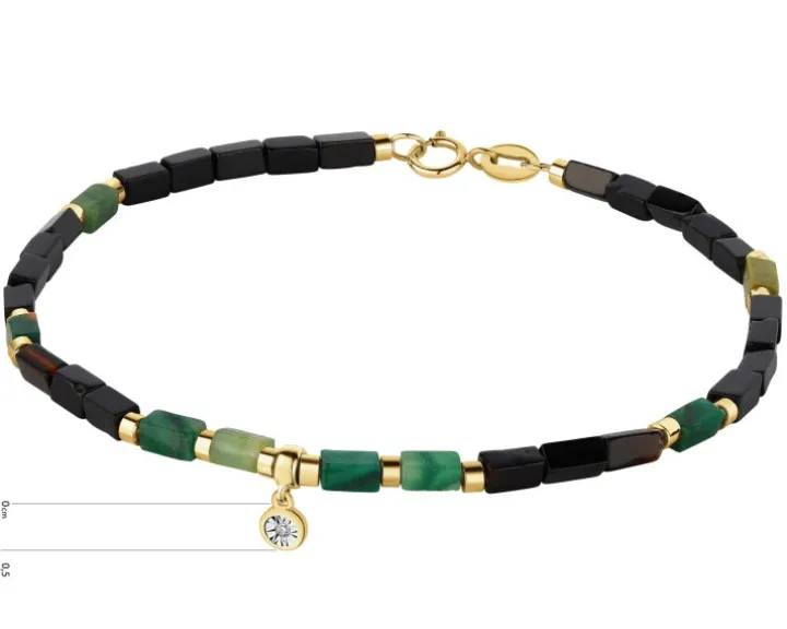 Bransoletka z diamentem, zoisytami, agatami i elementami żółtego i białego złota - koło - 18 cm - próba 375