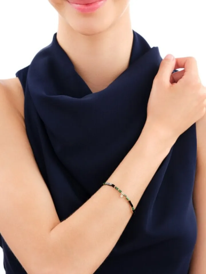 Bransoletka z diamentem, zoisytami, agatami i elementami żółtego i białego złota - koło - 18 cm - próba 375