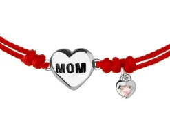 Bransoletka z elementami srebra i cyrkonią - mama, serce