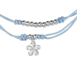 Bransoletka z elementami srebra i cyrkoniami - kwiat, kulki