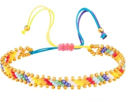 Bransoletka z elementami z żółtego złota i koralikami