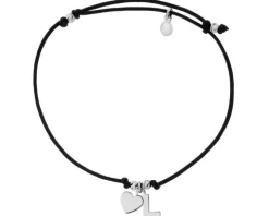 Bransoletka z elementami srebra - litera L, serce