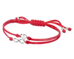 Bransoletka z elementami białego złota i diamentem - nieskończoność, serce - 0,004 ct - próba 585