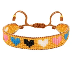 Bransoletka z elementami z żółtego złota i koralikami - serca