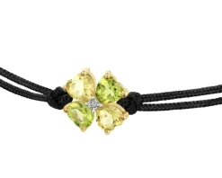 Bransoletka z elementami żółtego złota z diamentem i kamieniami ozdobnymi - koniczyna, serca - próba 375