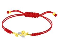 Bransoletka z elementami żółtego złota i diamentami - róża - 0,02 ct - próba 375