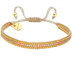 Bransoletka z elementami z mosiądzu pozłacanego i szklanymi koralikami