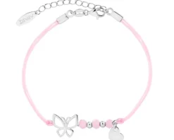Bransoletka z elementami srebra i szlifowanym szkłem - motyl, serce