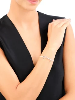 Bransoletka z elementami srebra i szlifowanym szkłem - motyl, serce