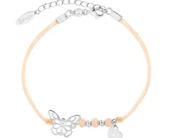 Bransoletka z elementami srebra i szlifowanym szkłem - motyl, serce