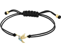 Bransoletka z elementami żółtego złota, diamentami i topazem London Blue - koliber - próba 375