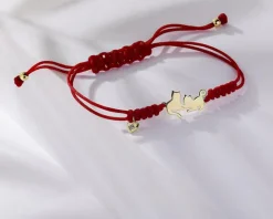 Bransoletka z elementami żółtego złota i diamentem - koty, serce - 0,003 ct - próba 375