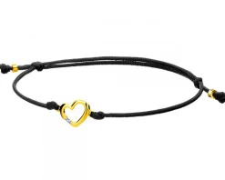 Bransoletka z elementami żółtego złota i diamentem - serce - 0,004 ct - próba 375