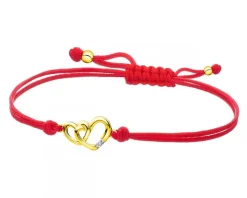 Bransoletka z elementami żółtego złota i diamentem - serca - 0,004 ct - próba 585