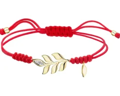 Bransoletka z elementami żółtego złota i diamentem - liście - 0,004 ct - próba 375