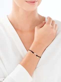 Bransoletka z elementami żółtego złota i diamentami - Księżyc, gwiazdy - 0,03 ct - próba 375