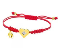 Bransoletka z elementami żółtego złota i diamentem - serce, aniołek - 0,003 ct - próba 375