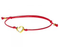 Bransoletka z elementami żółtego złota i diamentem - serce - 0,004 ct - próba 375