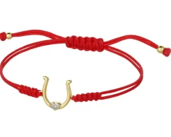 Bransoletka z elementami żółtego złota i brylantem - podkowa, serce - 0,01 ct - próba 375