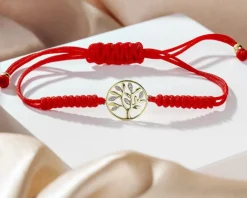 Bransoletka z elementami żółtego złota i diamentami - drzewko - 0,01 ct - próba 375