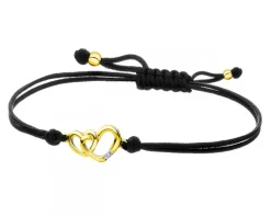 Bransoletka z elementami żółtego złota i diamentem - serca - 0,004 ct - próba 375