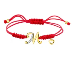 Bransoletka z elementami żółtego złota i diamentem -  litera M, serce - 0,003 ct - próba 375