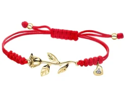 Bransoletka z elementami żółtego złota i diamentem - róża, serce - 0,005 ct - próba 375