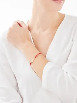 Bransoletka z elementami żółtego złota i diamentem - róża, serce - 0,005 ct - próba 375