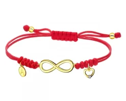 Bransoletka z elementami żółtego złota i diamentem - nieskończoność, litera A, serce - 0,005 ct - próba 375