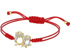 Bransoletka z elementami  żółtego złota i diamentami - sowy - 0,02 ct - próba 375