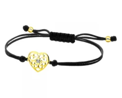 Bransoletka z elementami żółtego złota i brylantem - serce - 0,008 ct - próba 375