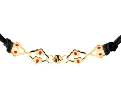 Bransoletka z emalią i elementami z żółtego złota - kwiaty