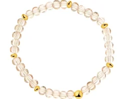 Bransoletka z mosiądzu pozłacana z kamieniami księżycowymi, szklanymi detalami i cyrkoniami - koniczyna