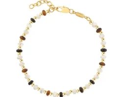 Bransoletka z mosiądzu pozłacana z agatami, masą perłową i tygrysim okiem