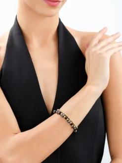 Bransoletka z mosiądzu pozłacana ze szklanymi detalami