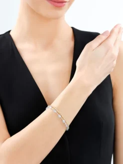 Bransoletka z mosiądzu pozłacana z labradorytami i szklanymi detalami