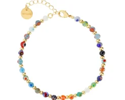 Bransoletka z mosiądzu pozłacana ze szklanymi detalami - kwiatki