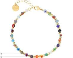 Bransoletka z mosiądzu pozłacana ze szklanymi detalami - kwiatki