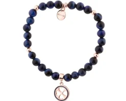 Bransoletka z mosiądzu pozłacana z tygrysim okiem i emalią - koniczyna