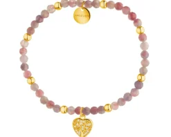 Bransoletka z mosiądzu pozłacana z turmalinami i cyrkoniami - serce, drzewko