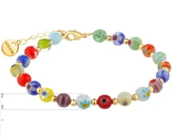 Bransoletka z mosiądzu pozłacana ze szklanymi detalami - kwiatki