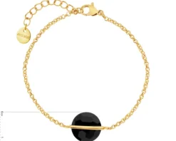Bransoletka z mosiądzu pozłacana z onyksem